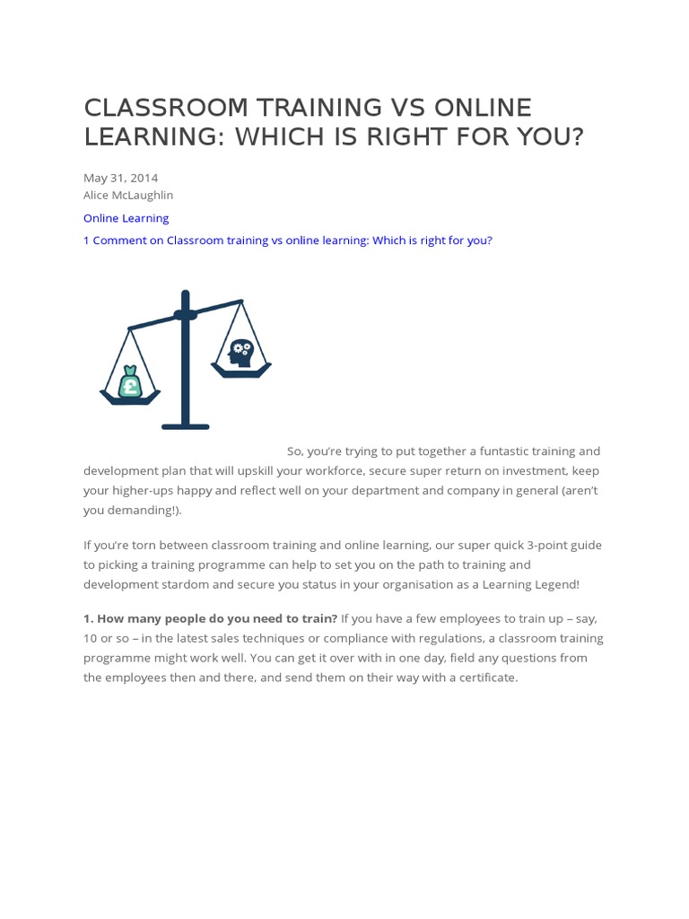 Classroom Training Vs Online Learning | PDF | Educational Technology ...