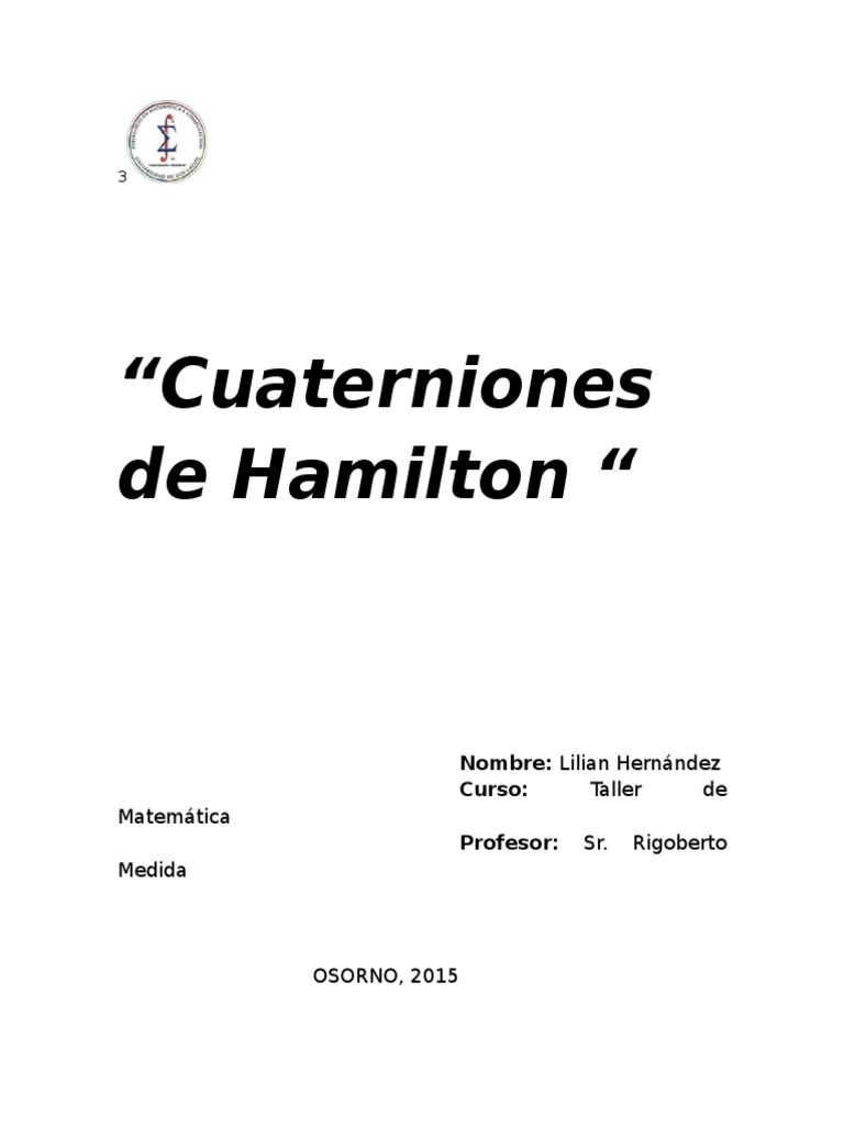 Cuaterniones de Hamilton PDF Rotación Espacio vectorial