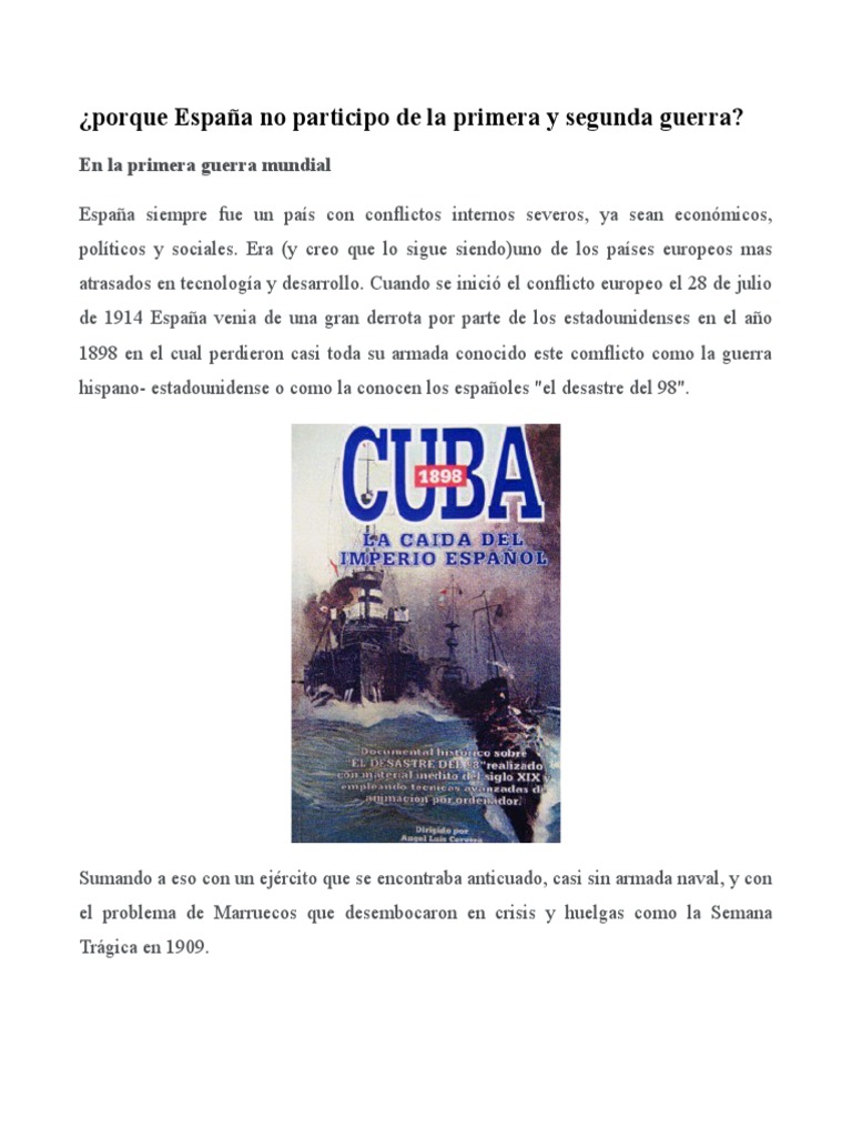 Porque Espana No Participo En La Primera Guerra Mundial