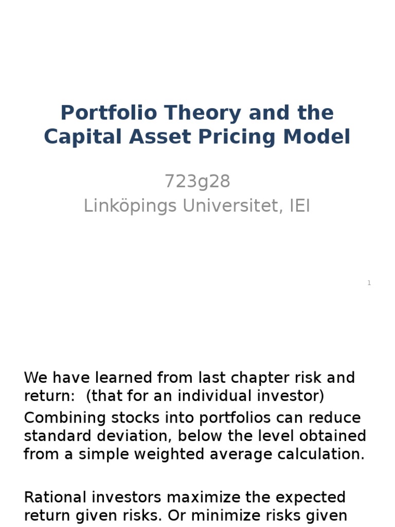 Modern Portfolio Theory Overview | PDF | Capital Asset Pricing Model ...