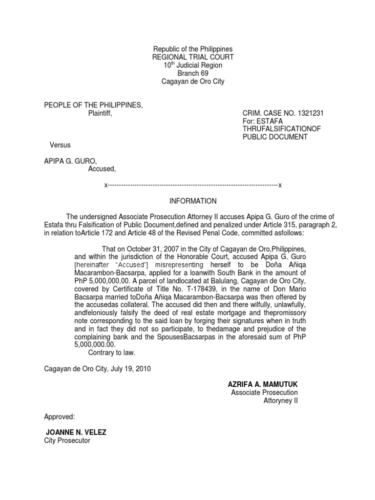 Sample Information Estafa