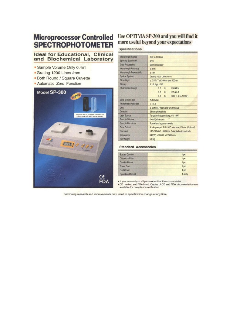 Spectrophotometer OPTIMA SP300 PDF