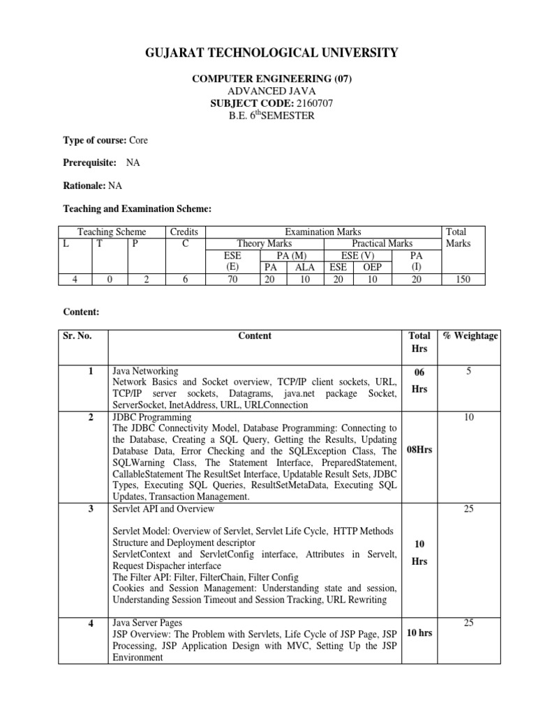 Advanced Java Technology GTU syllabus | Java Server Pages | Java Servlet