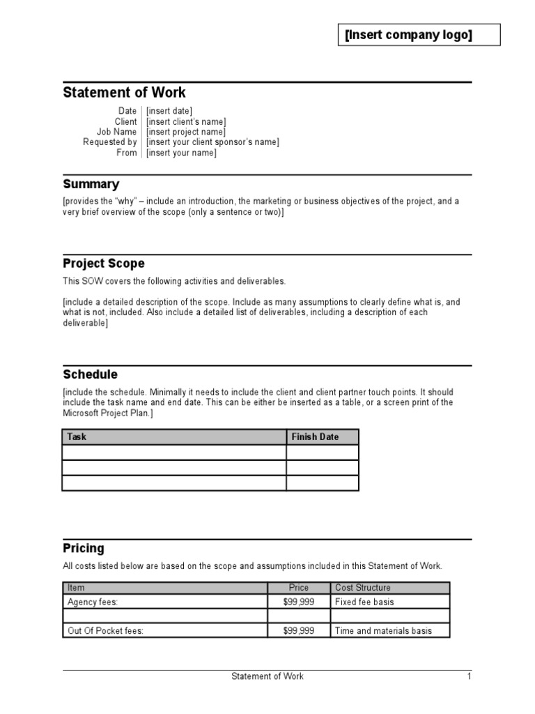 Comprehensive Statement of Work Template | PDF | Business