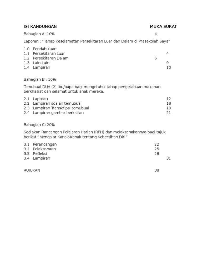 Contoh Isi Kandungan Assignment 1