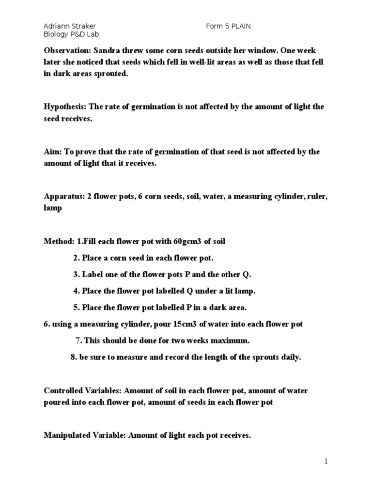 Biology P&D Lab germination Seed Germination