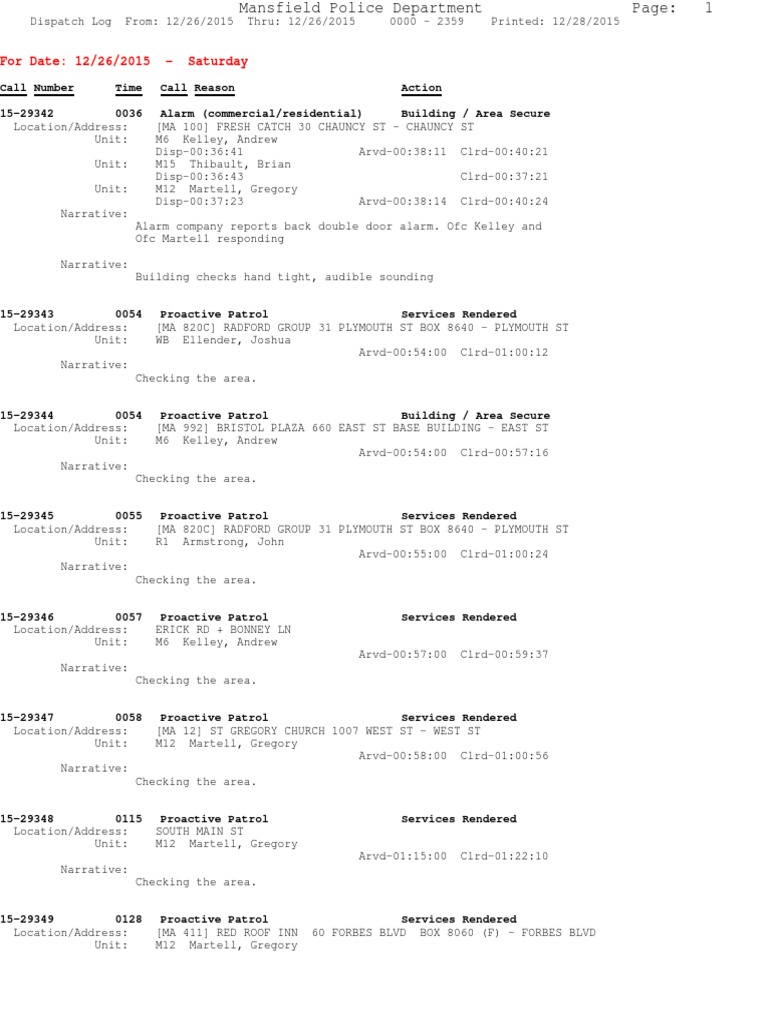 Police Log December 26, 2015 PDF Vehicles Land Vehicles