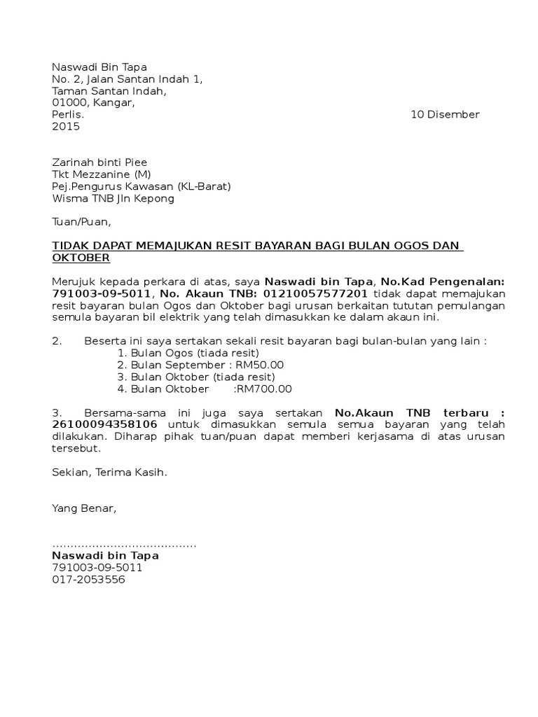 Surat Rasmi TNB | PDF | Bisnis | Pengelolaan Keuangan & Uang