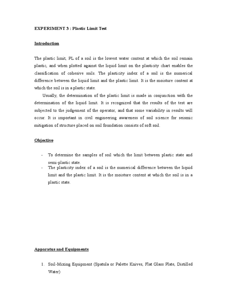 Plastic Limit Report PDF Civil Engineering Nature
