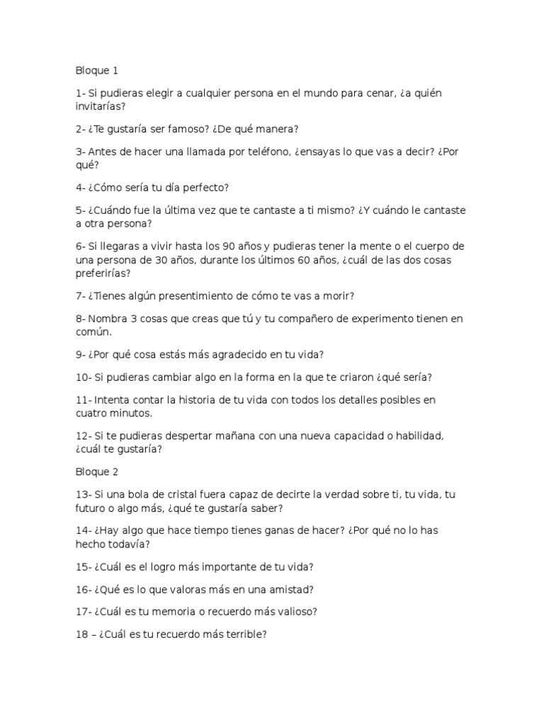 36 Preguntas Para Conocer a Alguien Mas a Fondo Ocio