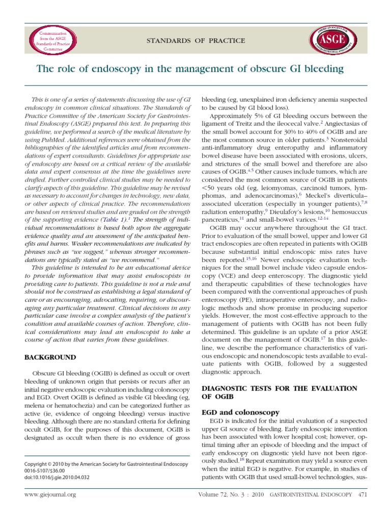 The Role of Endoscopy in The Management of Obscure GI Bleeding | PDF ...