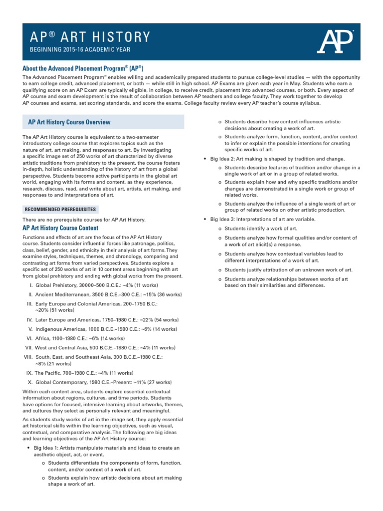 Ap Art History 2015 2016 Course Overview PDF Advanced Placement