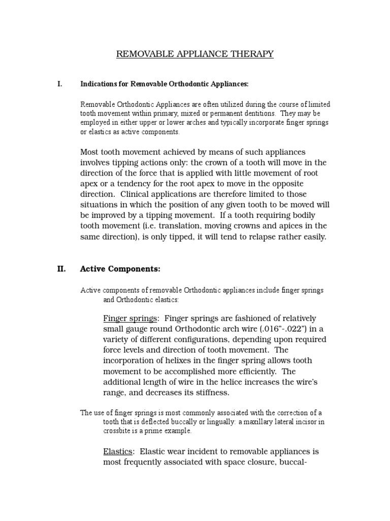 Removable Appliance Therapy PDF Orthodontics Tooth