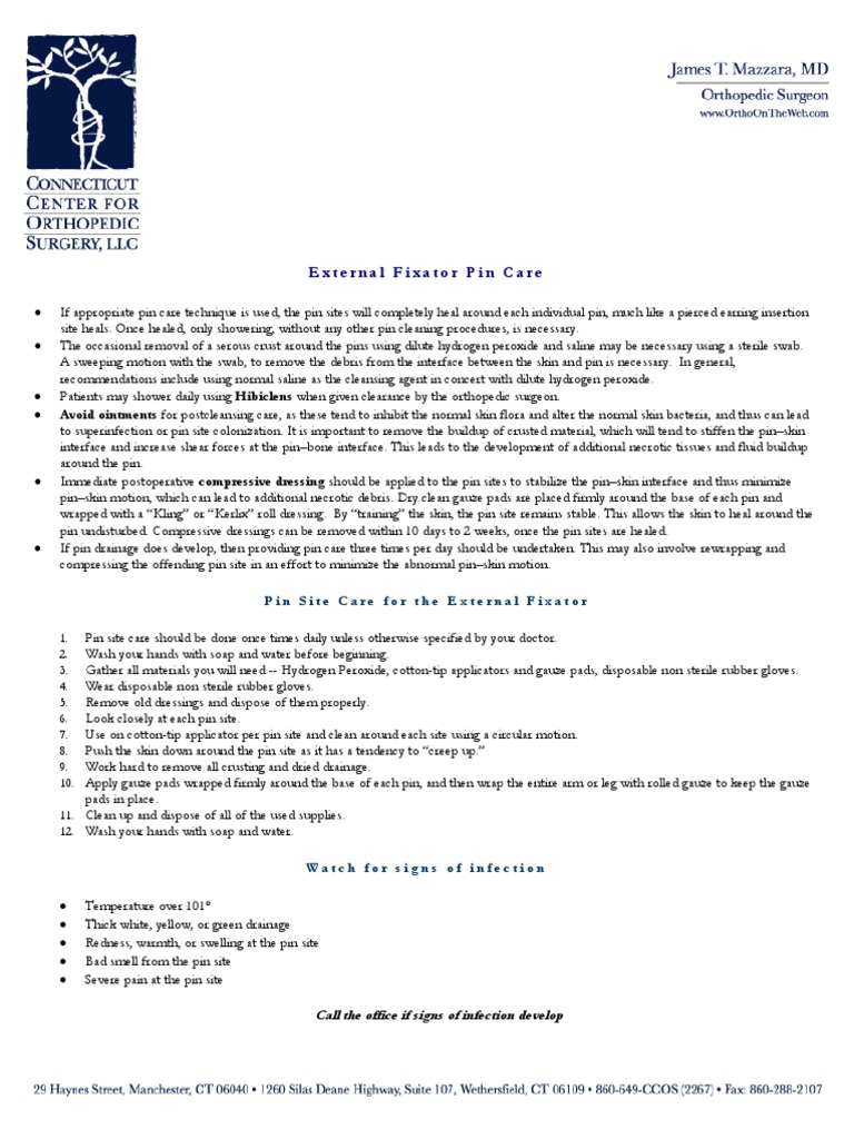 External Fixator Pin Care Instructions PDF Medicine Medical Specialties