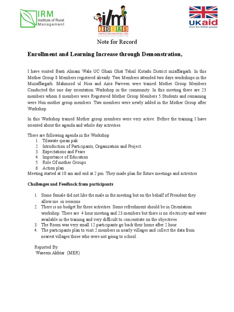 Note For Record | PDF | Career & Growth