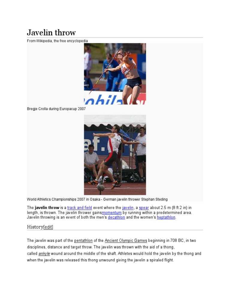 Javelin Throw PDF Throwing Summer Olympic Sports