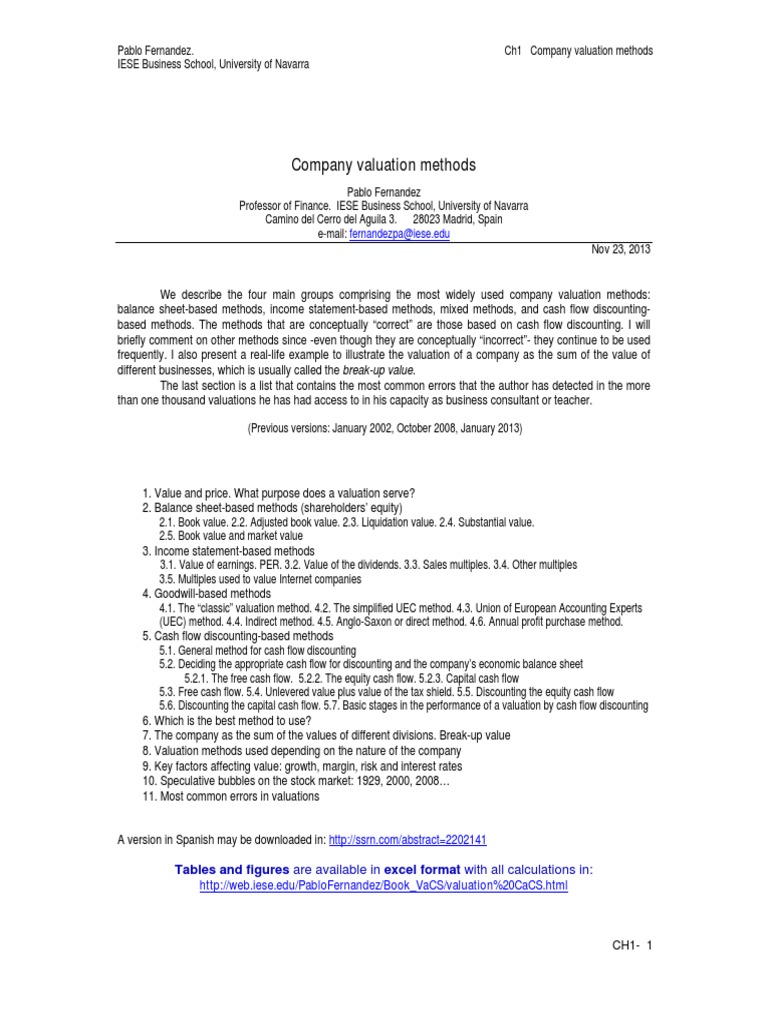 Company Valuation Methods | PDF | Discounted Cash Flow | Book Value