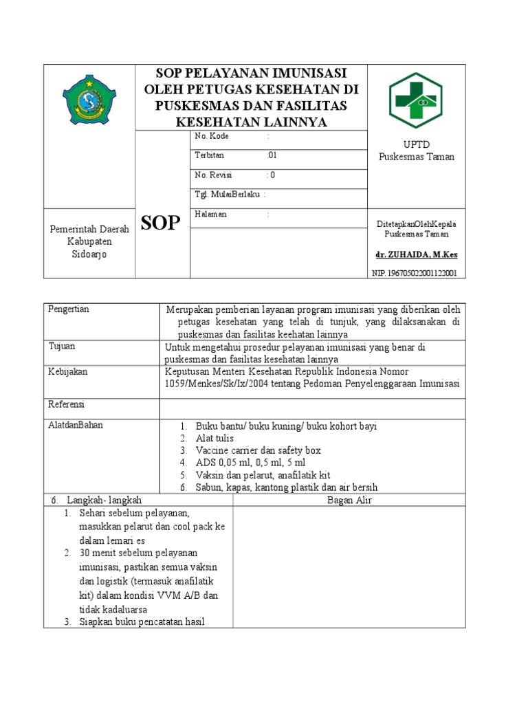SOP PELAYANAN IMUNISASI OLEH PETUGAS KESEHATAN DI