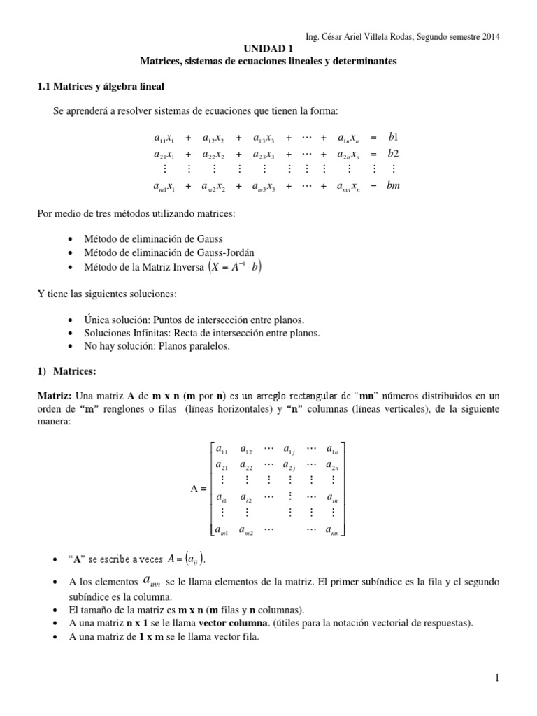 Matrices, Sistemas de Ecuaciones Lineales y Determinantes | PDF ...