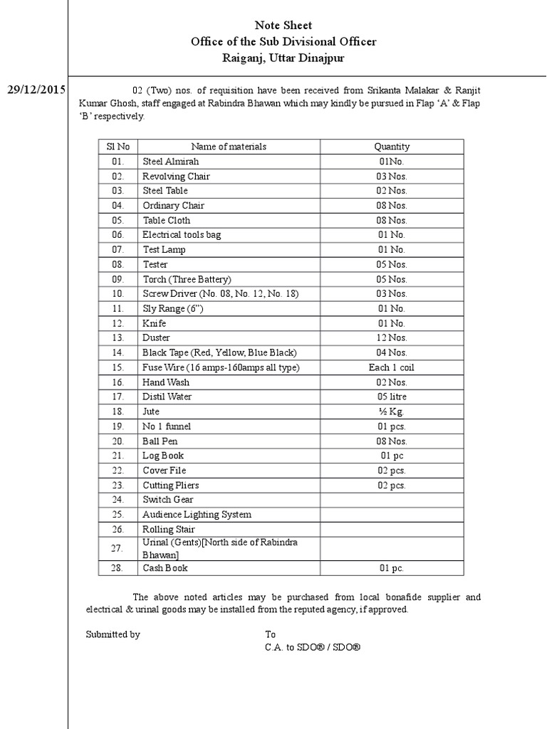 Requirement Note Sheet PDF