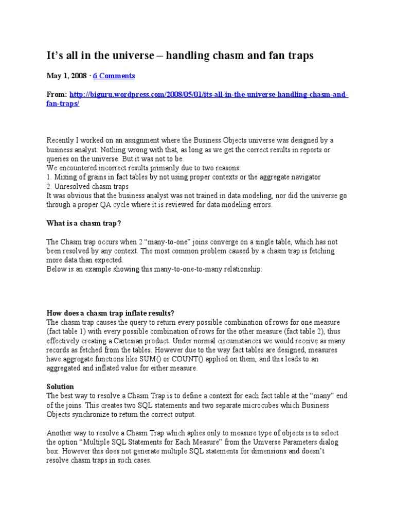 Handling Chasm and Fan Traps PDF Parameter Programming) Sql