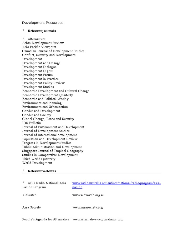 Essential Development Resources List | PDF | International Development ...