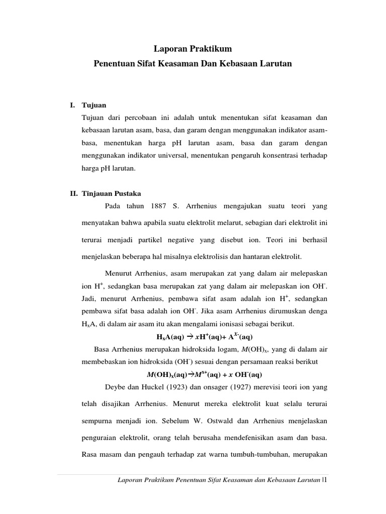 Contoh Laporan Praktikum Larutan Asam Basa - Seputar Laporan