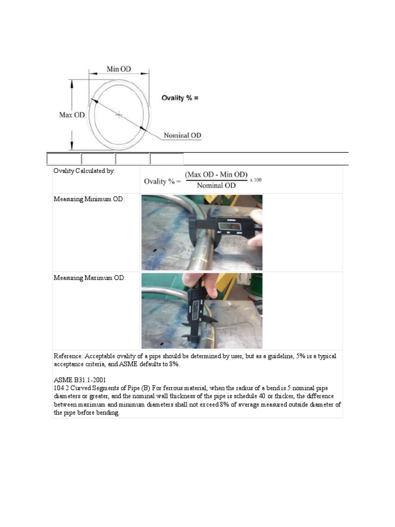 Ovality Calculated By
