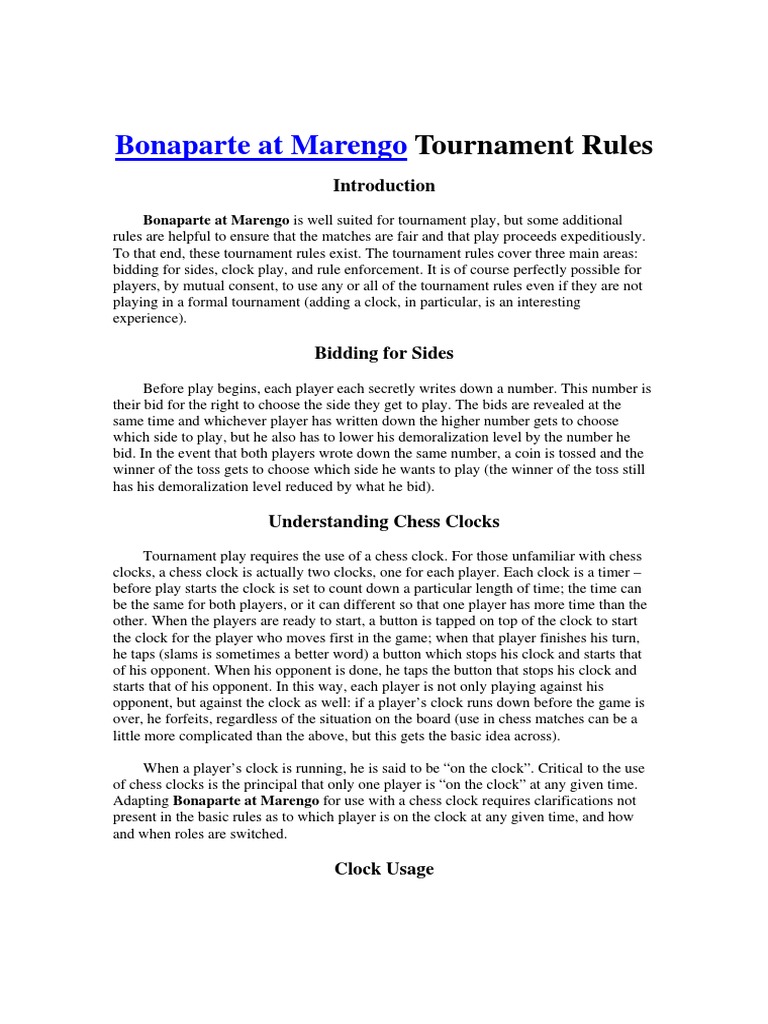 Bonaparte at Marengo Tournament Rules | PDF | Napoleon | Chess