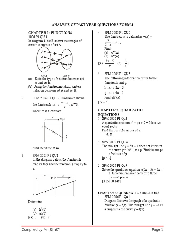 ANALYSIS OF SPM QUESTIONS FORM 4.doc | Quadratic Equation | Line (Geometry)