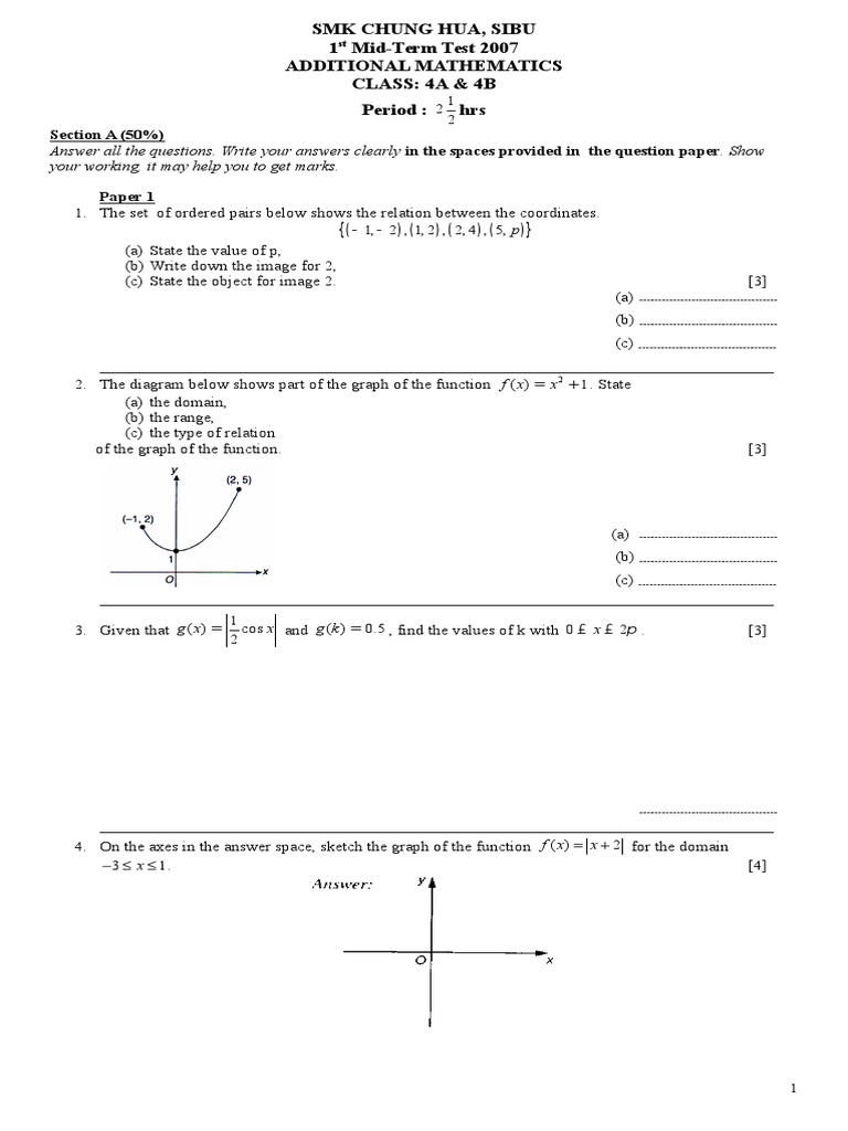 Additional Mathematics Test Paper 2007 | PDF | Quadratic Equation ...