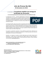 Boletín 061 Personas Inescrupulosas Engañan Con Entrega de Certificados de Vacunación