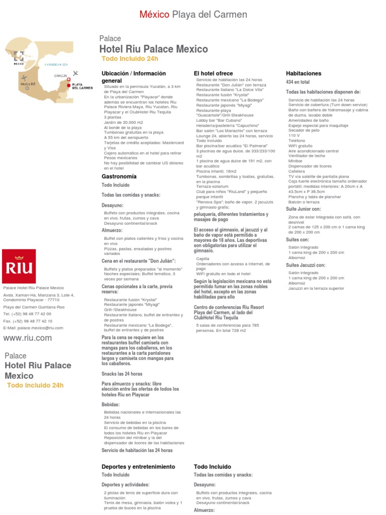 Menú y servicios del Riu Palace México | PDF | Hotel | Postres
