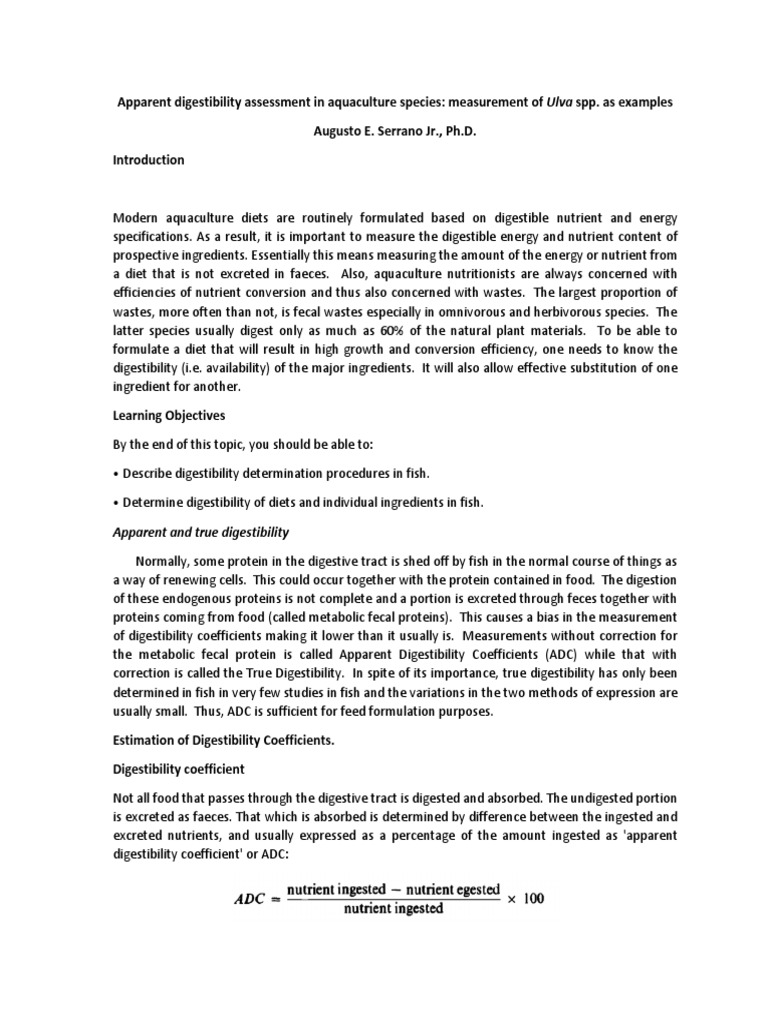 Measuring the Apparent Digestibility Coefficients of Ulva spp. Seaweeds