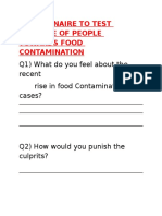 Questionaire To Test Attitude of People Towards Food Contamination