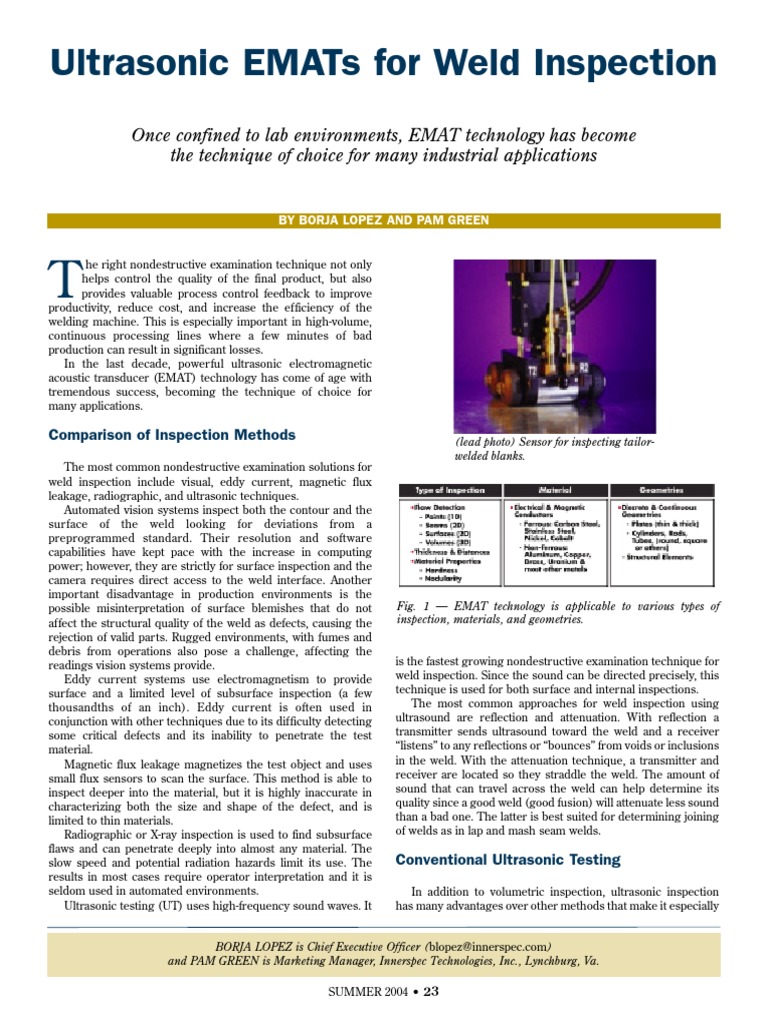 Ultrasonic Emats For Weld Inspection | PDF | Ultrasound | Welding