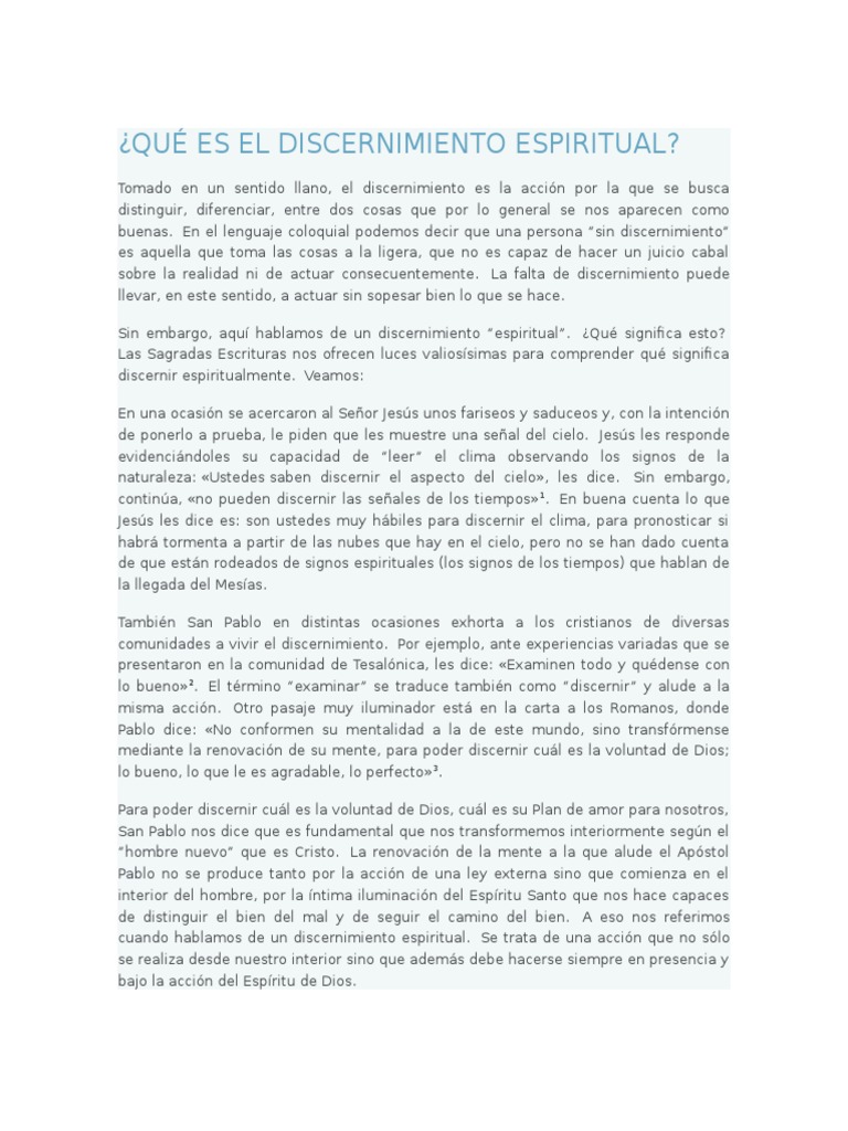 Definición del Discernimiento Espiritual | PDF | espíritu Santo ...