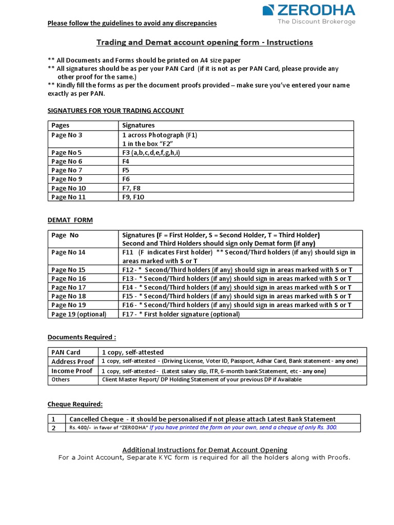 Trading and Demat Account Opening Form - Instructions | PDF | Document ...