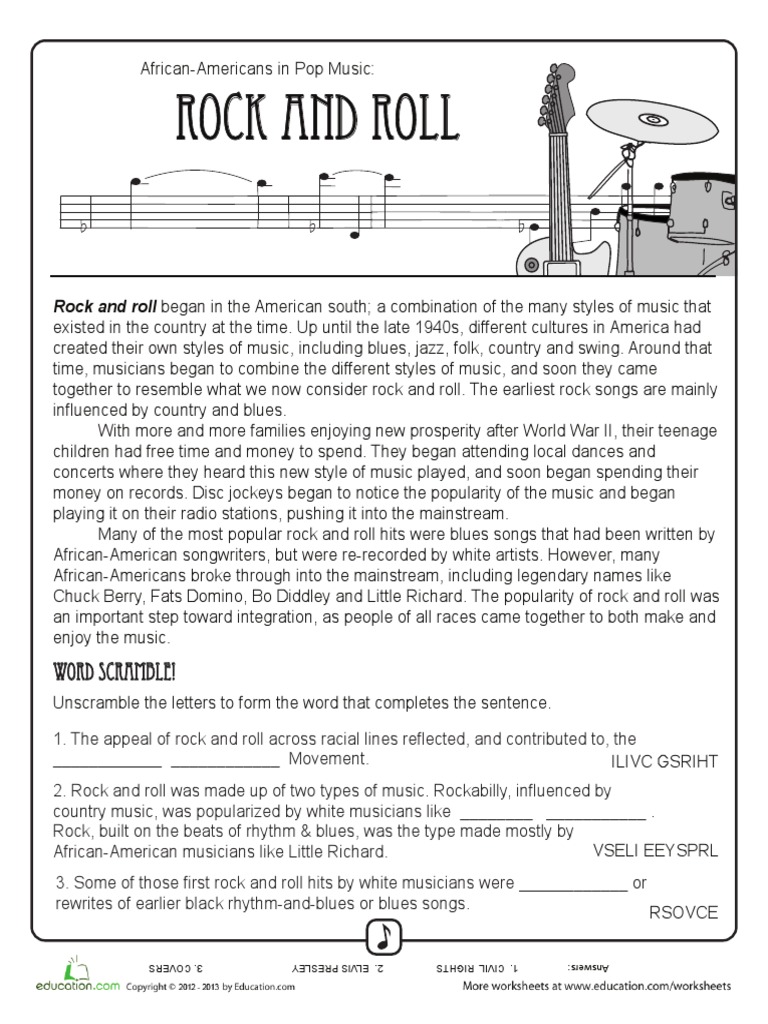 history of rock n roll worksheet pdf rock and roll african american music