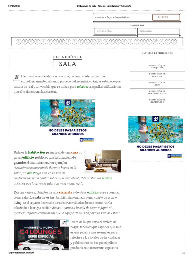 Definición de sala - Qué es, Significado y Concepto | Madrid | Palabra