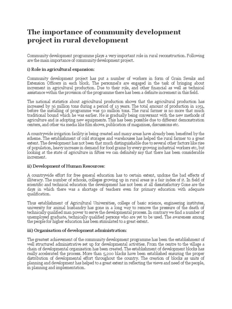 Importance of Community Development in Rural Areas | PDF | Community ...