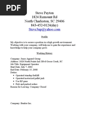 Jobswire.com Resume of steve3up