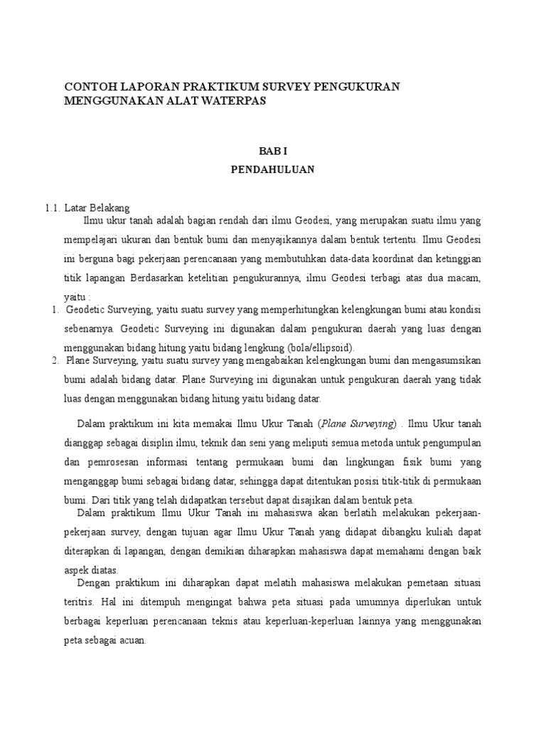 Contoh Laporan Praktikum Survey Pengukuran Menggunakan