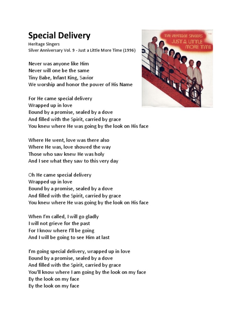 Heritage Singers Special Delivery Lyrics
