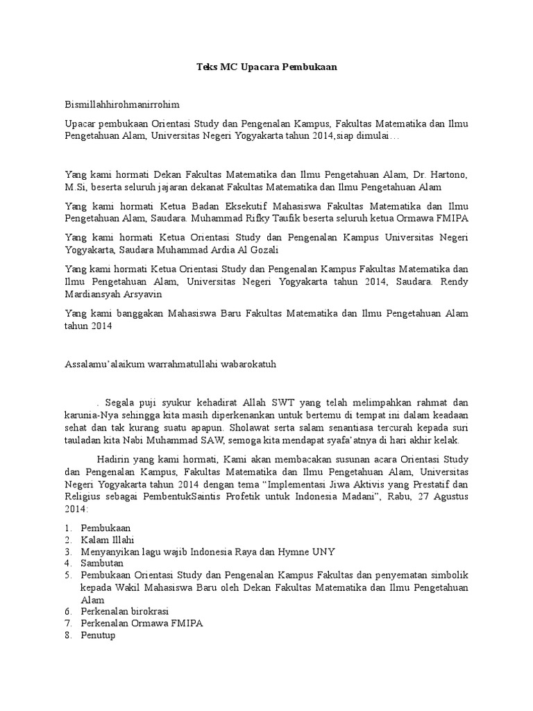 Teks Mc Pembukaan Kkn - filtrujillo.com