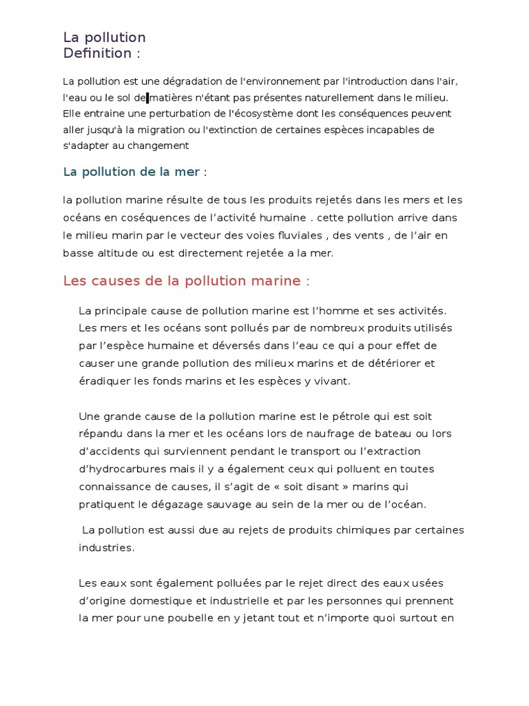 Causes et Impacts de la Pollution Marine | PDF | la pollution | Impact ...