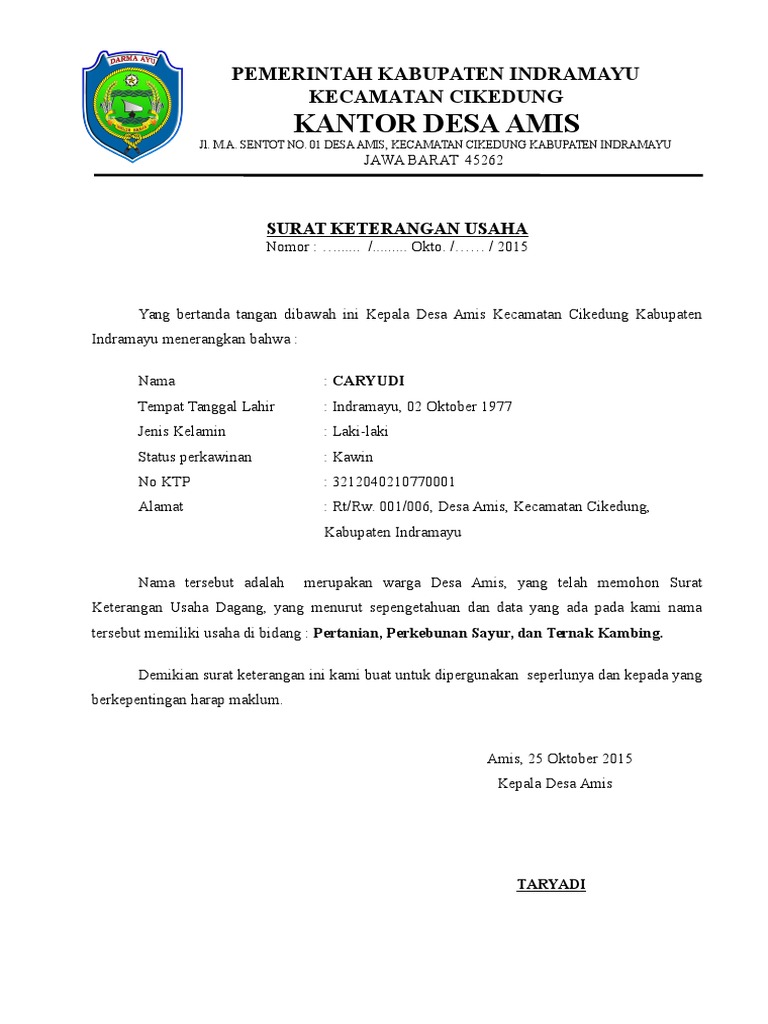 Contoh Surat Keterangan Usaha Dari Kepala Desa Nusagates