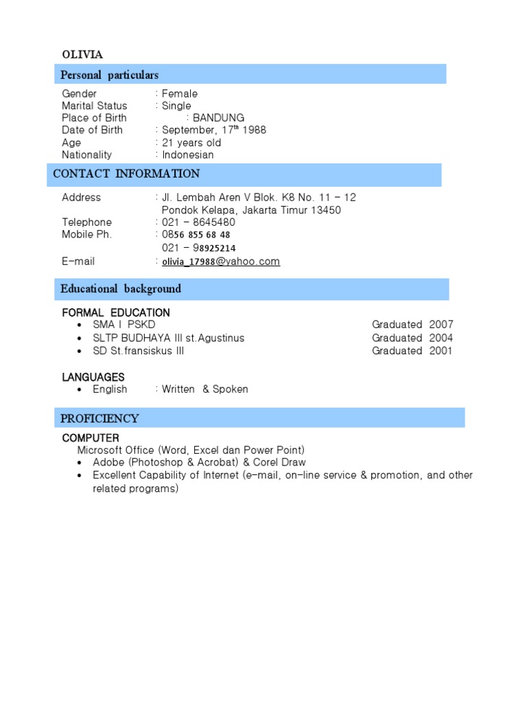 Olivia's Personal and Educational Profile | PDF