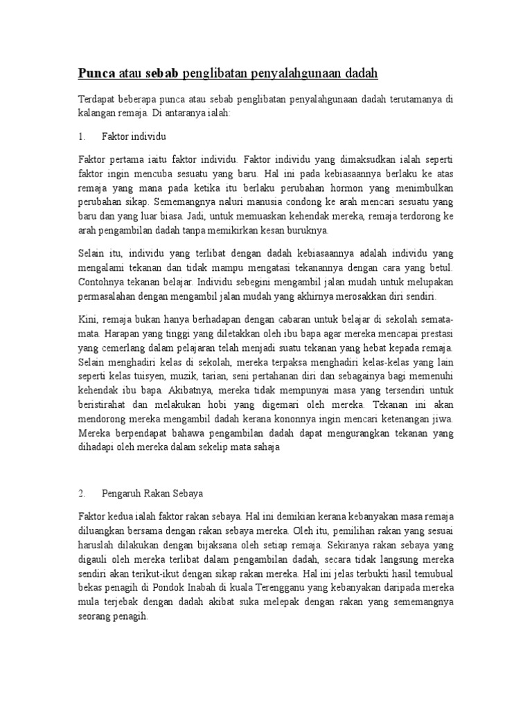 Faktor Penyalahgunaan Dadah Pdf Weeepsa