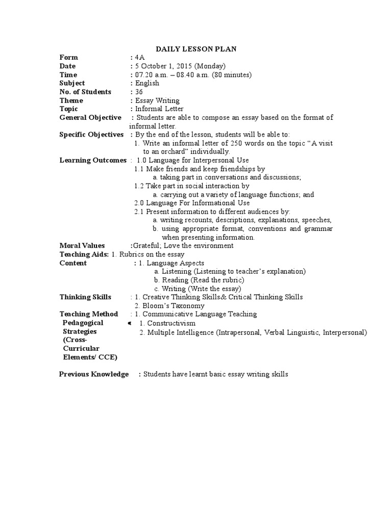 Informal Letter Writing Lesson Plan | PDF | Conversation | Essays